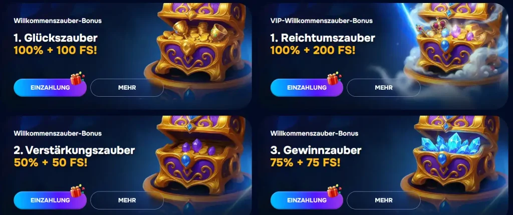 Wizardo Casino Willkommensbonus mit mehreren Angeboten und Freispiele Paketen